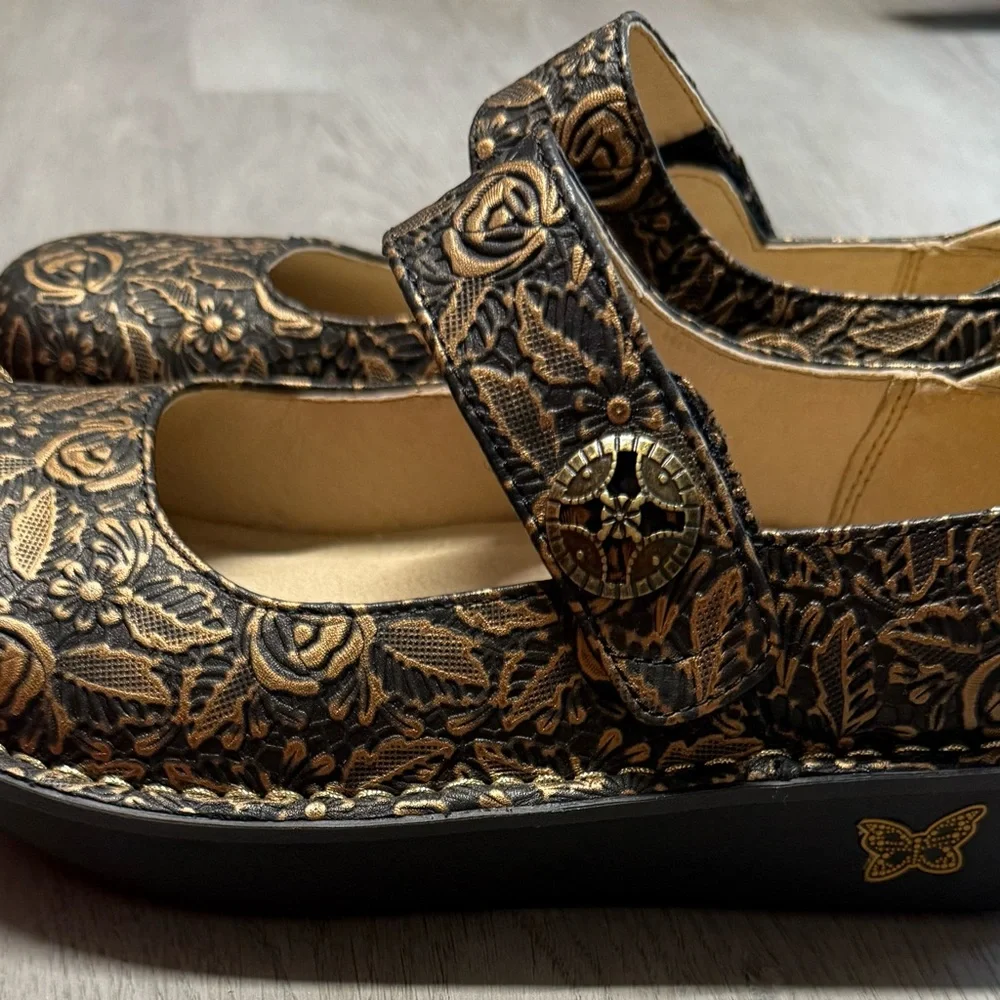 Alegria Black and Gold Floral Mary Janes - Picture 3 of 4